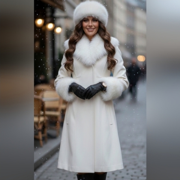 bebe Jackets & Blazers - BEBE✨ Gorgeous White Wool Coat with Fur Trim✨ EUC, Size XS